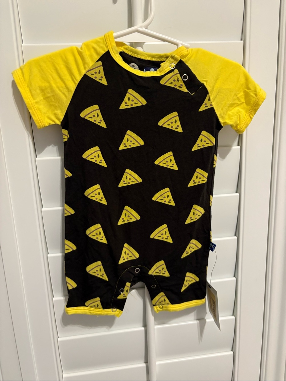 Kicker Pants Yellow & Black zebra Pizza Print Baby One-Piece Romper Bamboo